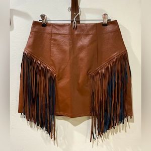 NWT Cloud Ten Fringe Cowgirl Mini Skirt Brown Size M
